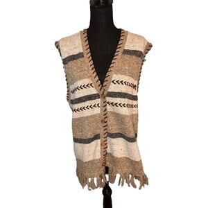 Vintage Westbound Wool Blend Brown Tan Tasseled Sweater Vest  Boho Western Charm